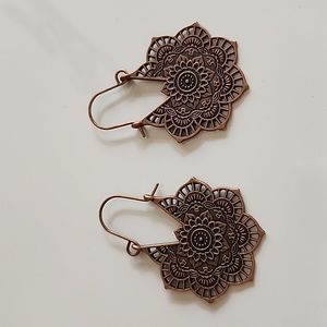 BOHO Gypsy  Mandala Tribal HOOP Earrings Bronze ER